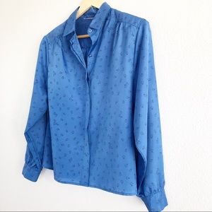 Vintage Royal Blue Floral Button-down Top Sz Large